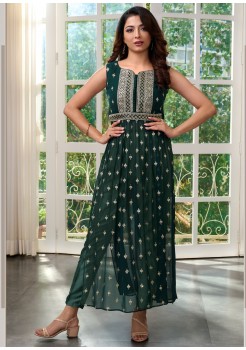 Green Viscose Georgette Designer Gown 